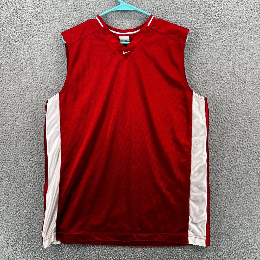 Vintage 90s Nike Gray Tag Jersey Men L Red Basketball Sleeveless Center Swoosh‎